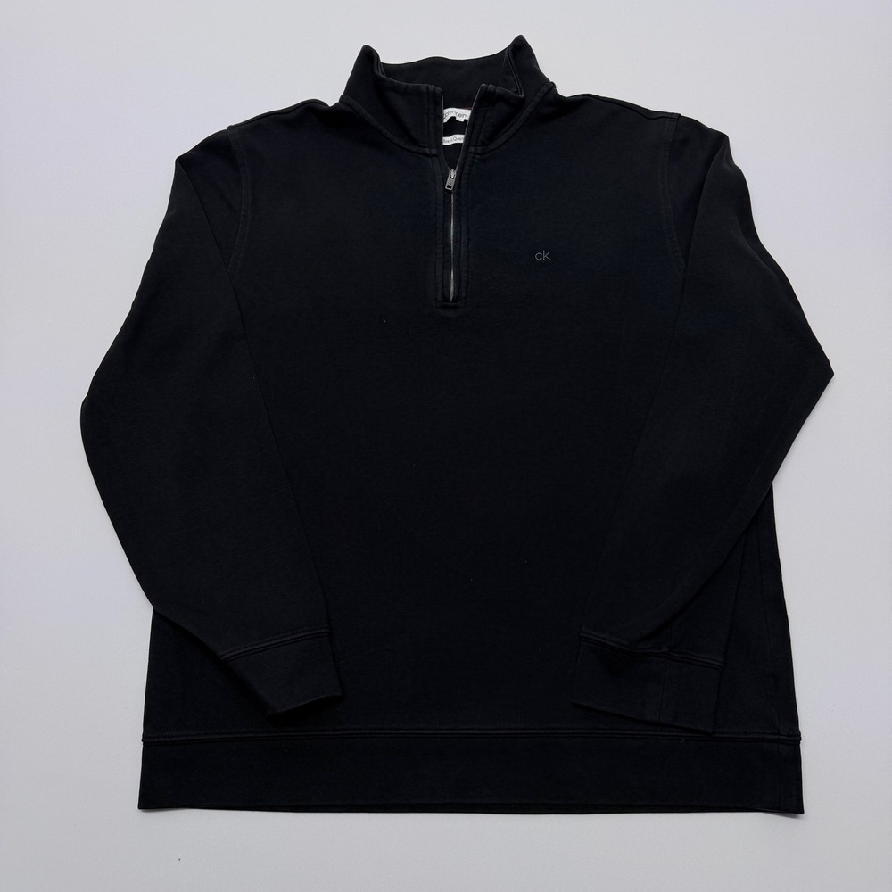 Calvin Klein Mens Classic Quarter-Zip Pullover Sweatshirt Black Size M